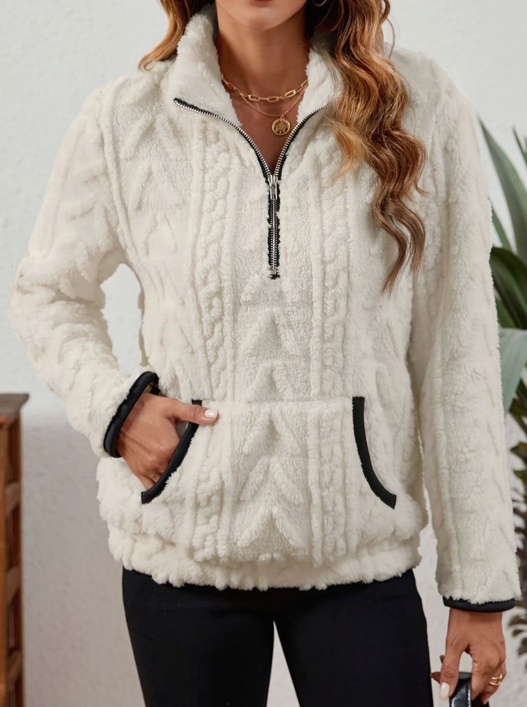 Madison | Women's Cozy Fleece Half-Zip Kangaroo Pocket Pullover Sweater