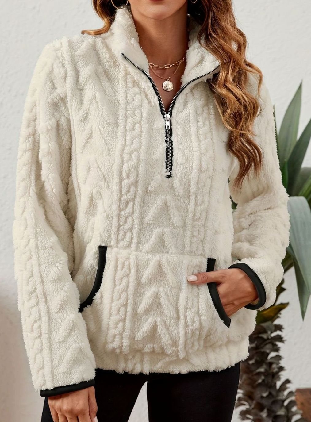 Madison | Women's Cozy Fleece Half-Zip Kangaroo Pocket Pullover Sweater