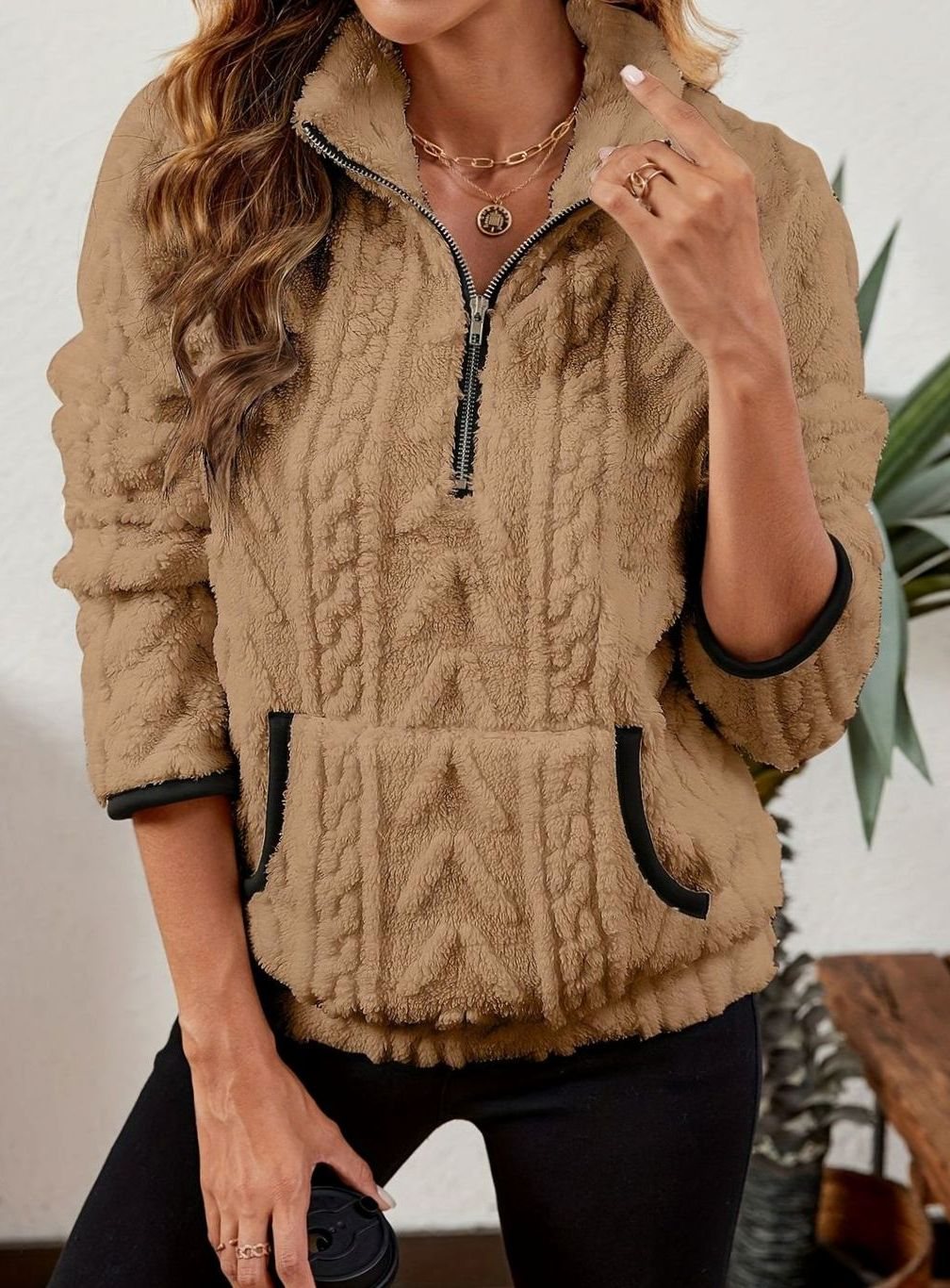 Madison | Women's Cozy Fleece Half-Zip Kangaroo Pocket Pullover Sweater