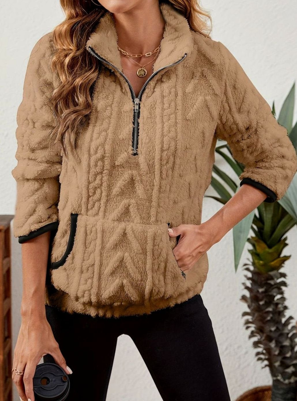 Madison | Women's Cozy Fleece Half-Zip Kangaroo Pocket Pullover Sweater