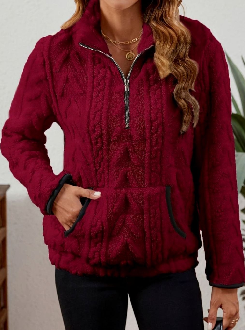 Madison | Women's Cozy Fleece Half-Zip Kangaroo Pocket Pullover Sweater