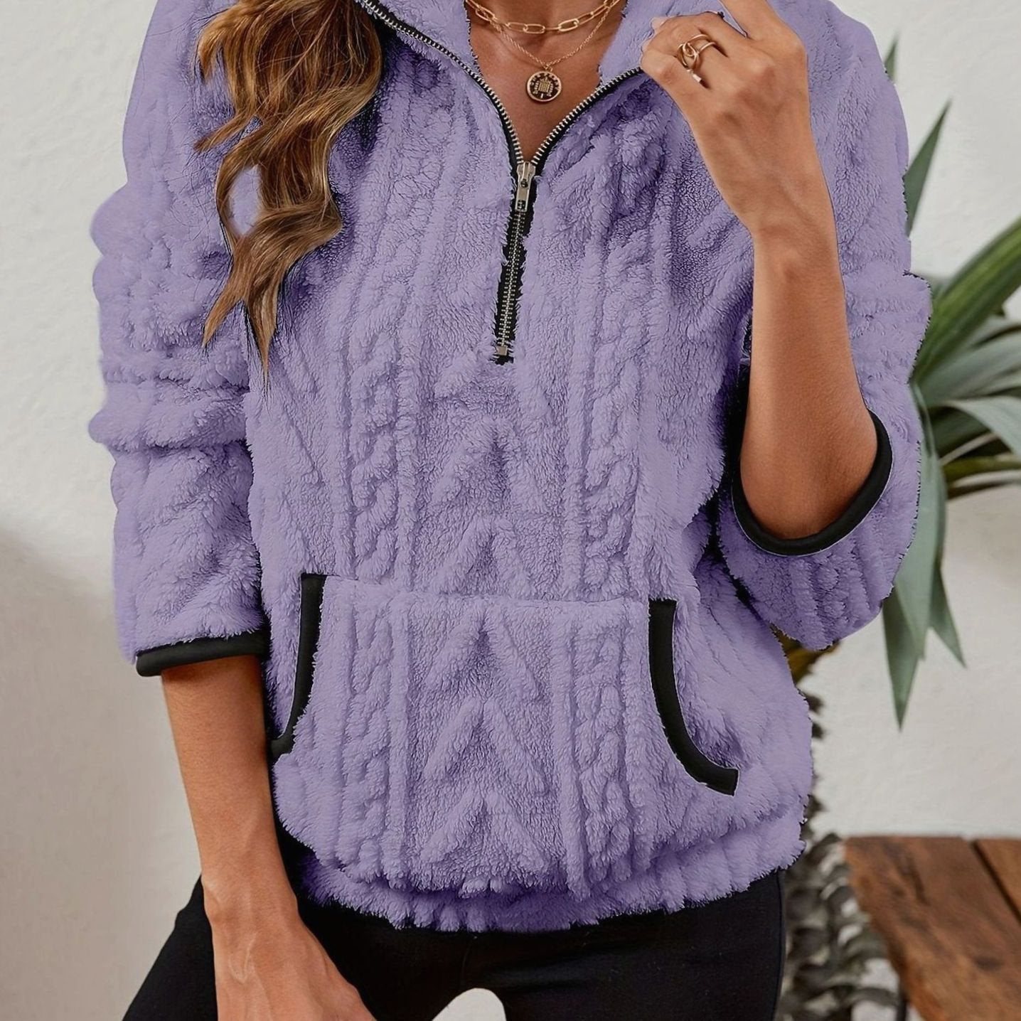 Madison | Women's Cozy Fleece Half-Zip Kangaroo Pocket Pullover Sweater
