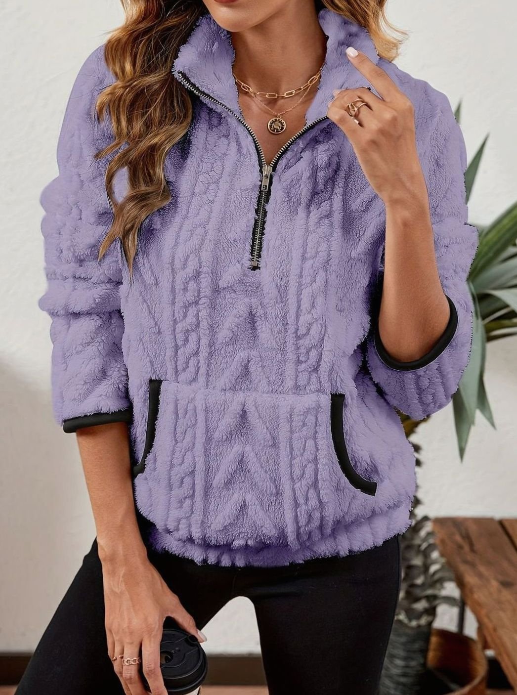 Madison | Women's Cozy Fleece Half-Zip Kangaroo Pocket Pullover Sweater