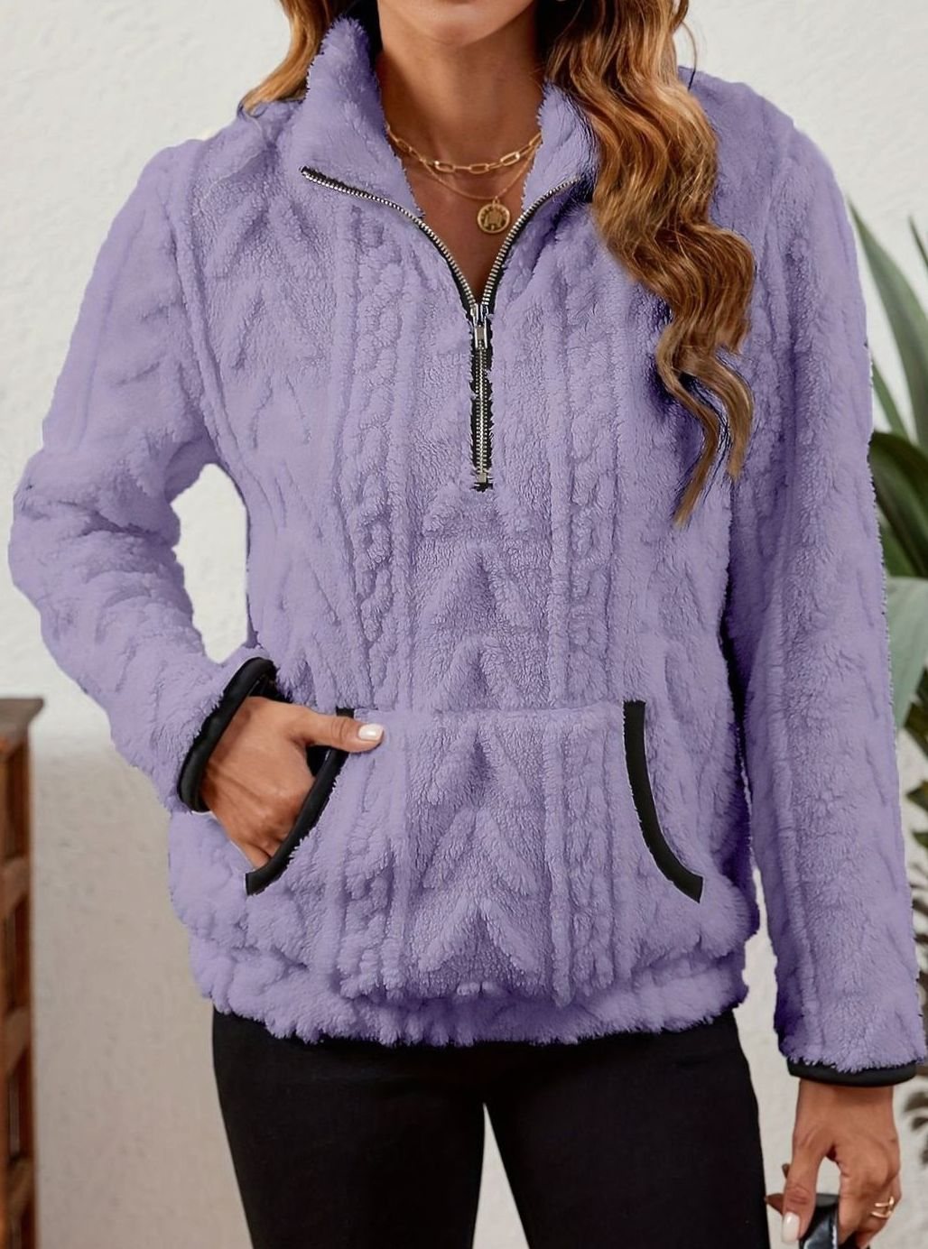Madison | Women's Cozy Fleece Half-Zip Kangaroo Pocket Pullover Sweater