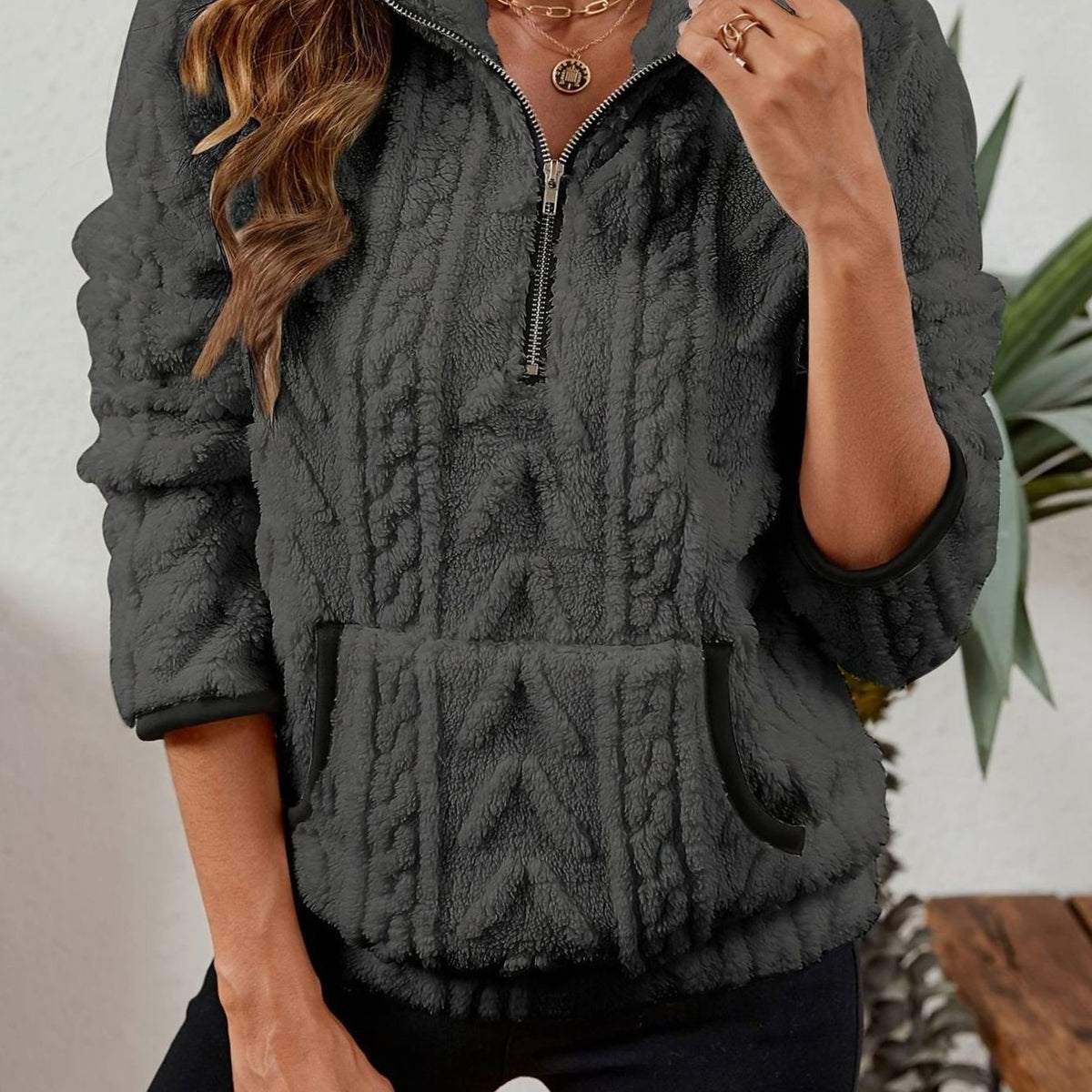 Madison | Women's Cozy Fleece Half-Zip Kangaroo Pocket Pullover Sweater
