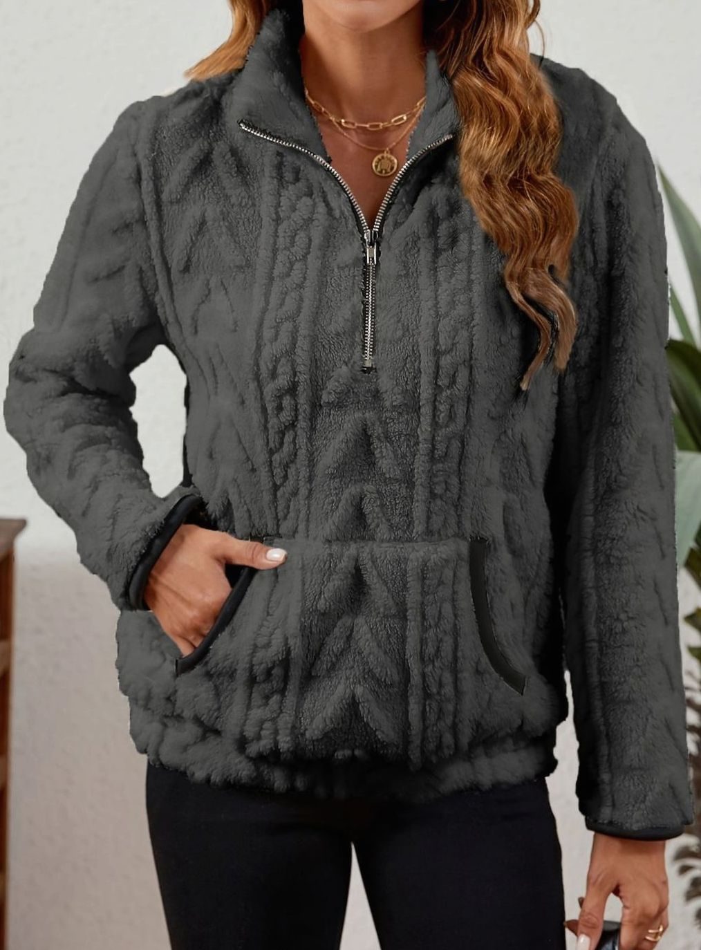 Madison | Women's Cozy Fleece Half-Zip Kangaroo Pocket Pullover Sweater