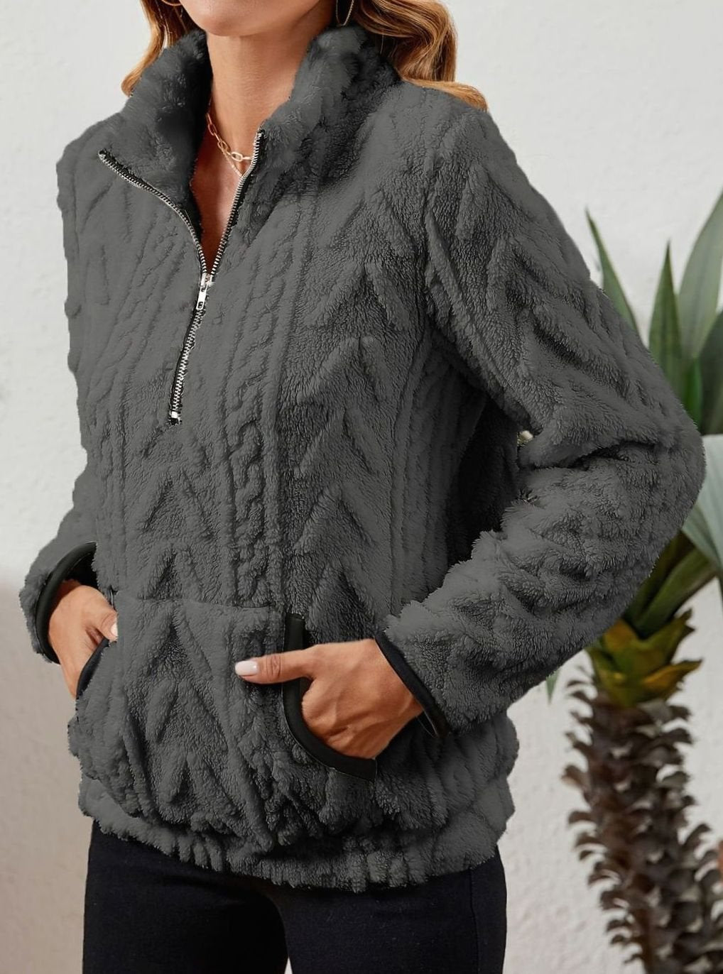 Madison | Women's Cozy Fleece Half-Zip Kangaroo Pocket Pullover Sweater
