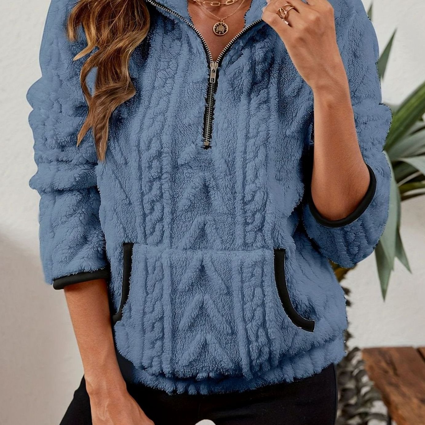 Madison | Women's Cozy Fleece Half-Zip Kangaroo Pocket Pullover Sweater