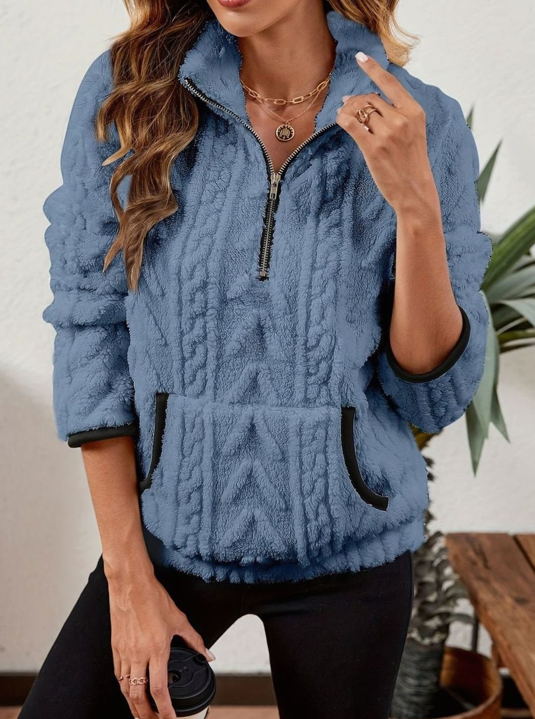 Madison | Women's Cozy Fleece Half-Zip Kangaroo Pocket Pullover Sweater