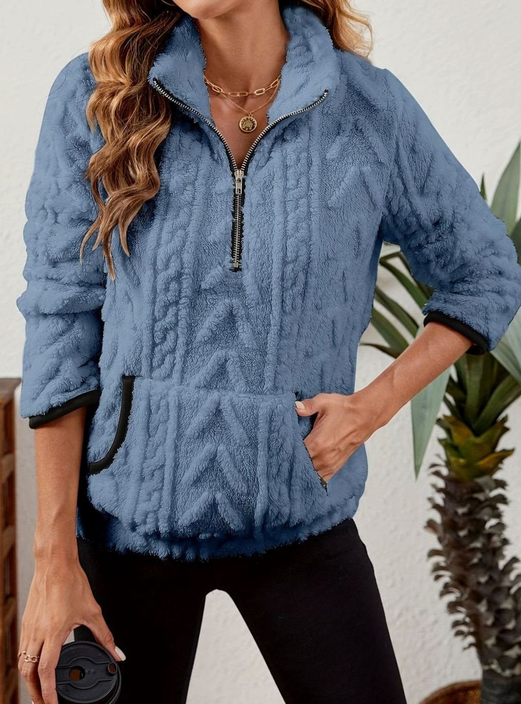Madison | Women's Cozy Fleece Half-Zip Kangaroo Pocket Pullover Sweater