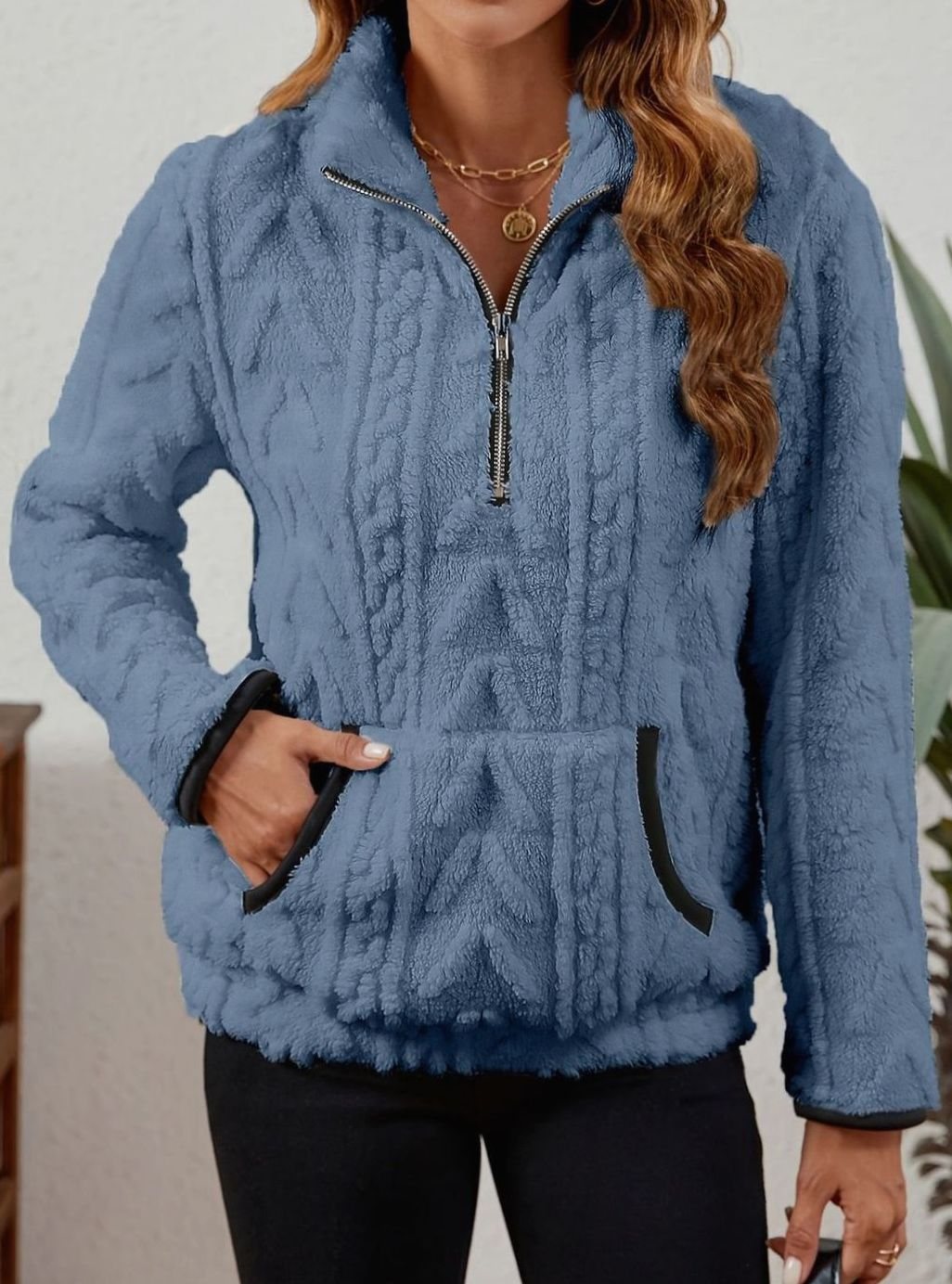 Madison | Women's Cozy Fleece Half-Zip Kangaroo Pocket Pullover Sweater