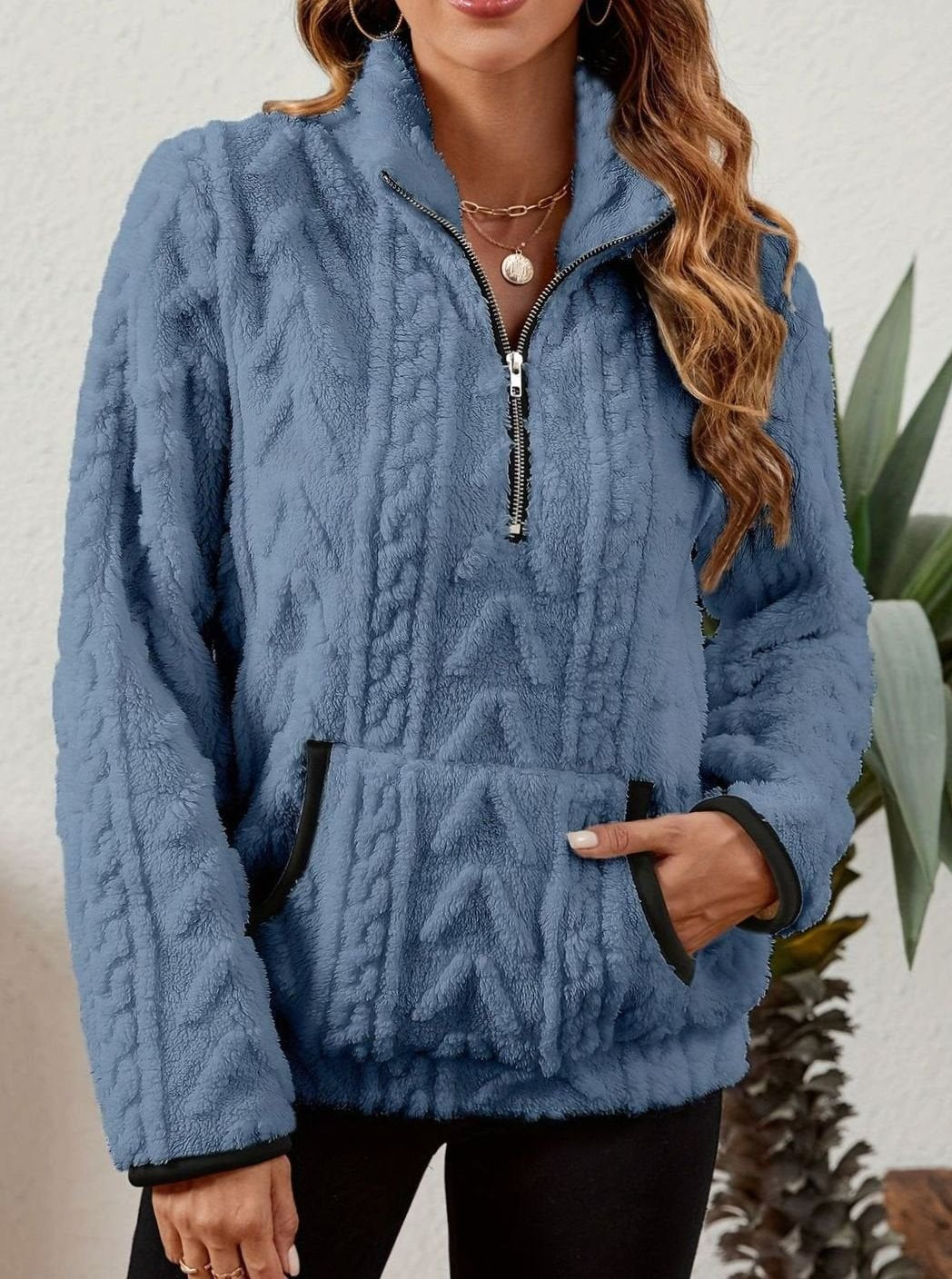 Madison | Women's Cozy Fleece Half-Zip Kangaroo Pocket Pullover Sweater
