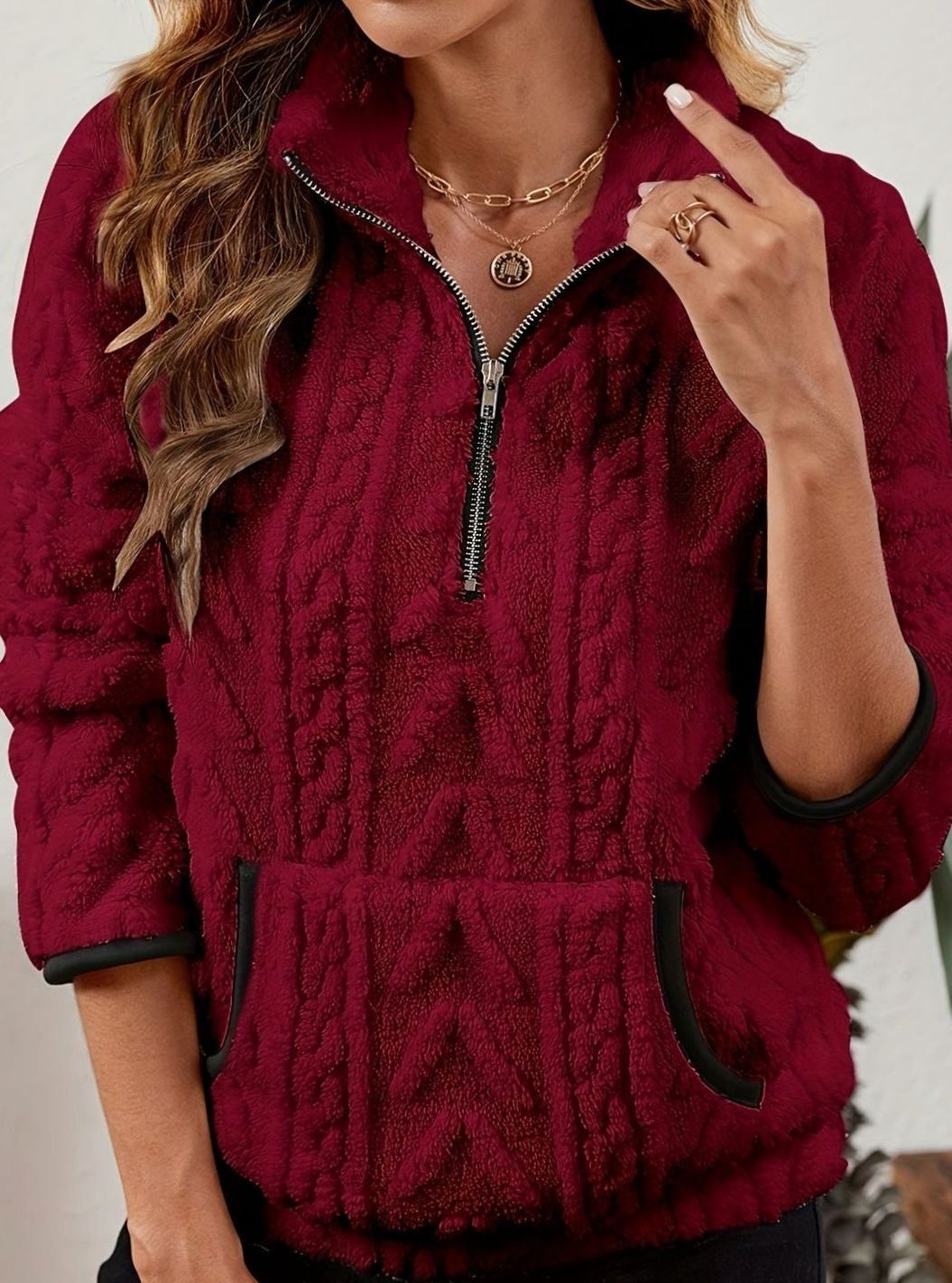 Madison | Women's Cozy Fleece Half-Zip Kangaroo Pocket Pullover Sweater