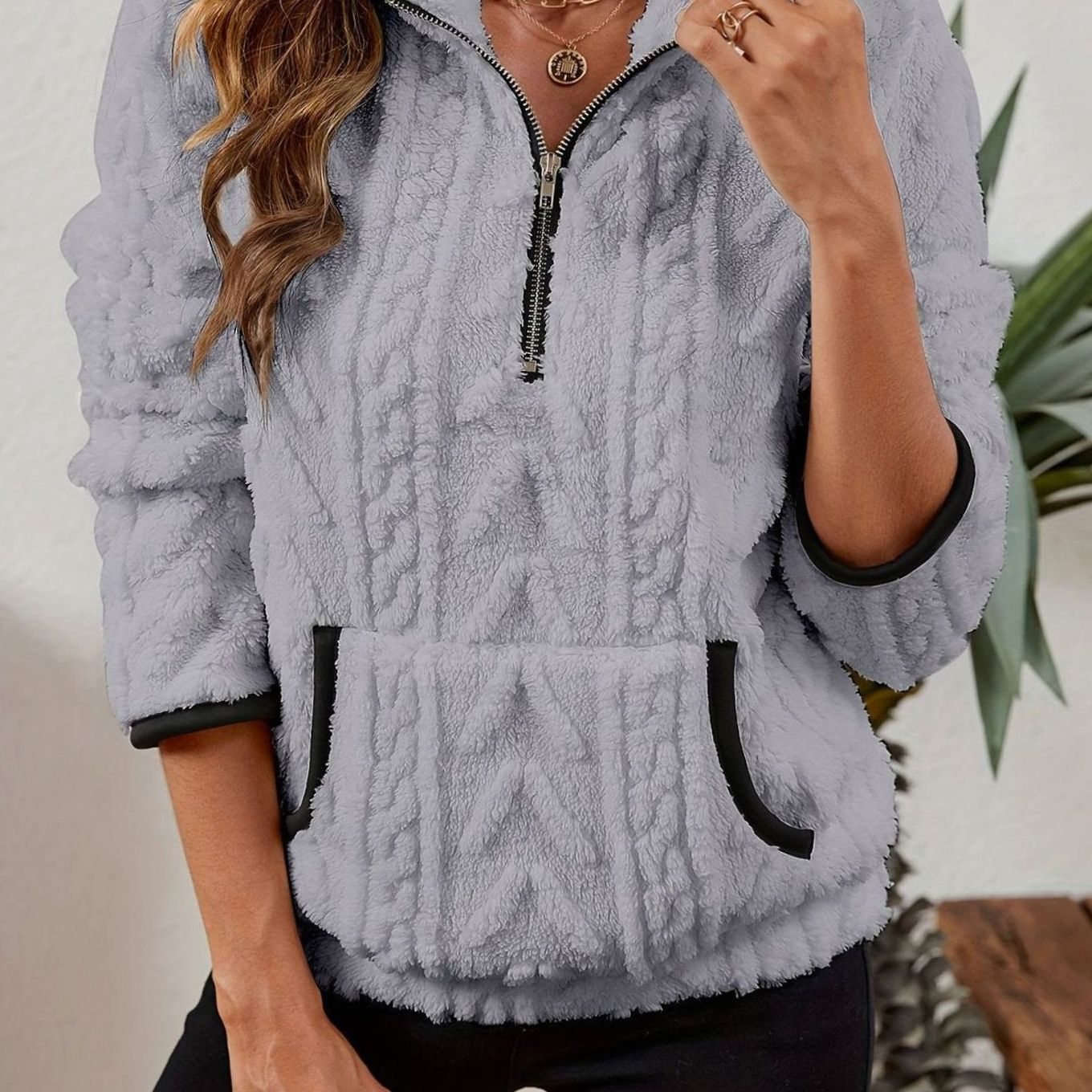 Madison | Women's Cozy Fleece Half-Zip Kangaroo Pocket Pullover Sweater