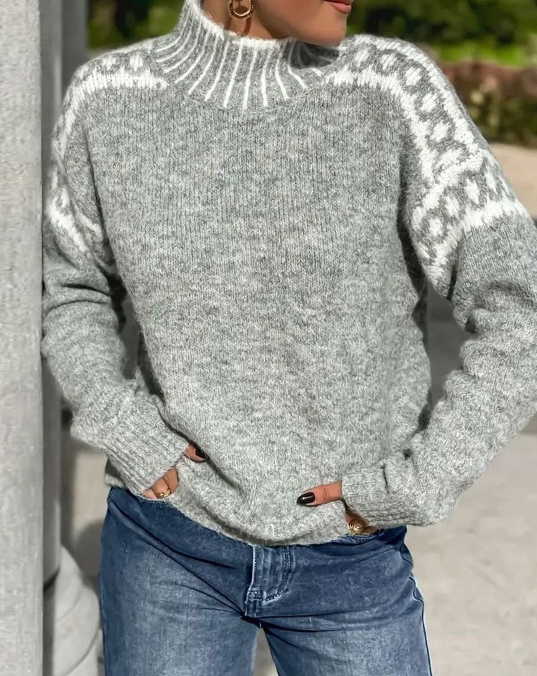 Madison | Women's Fair Isle Turtleneck Relaxed-Fit Knit Sweater