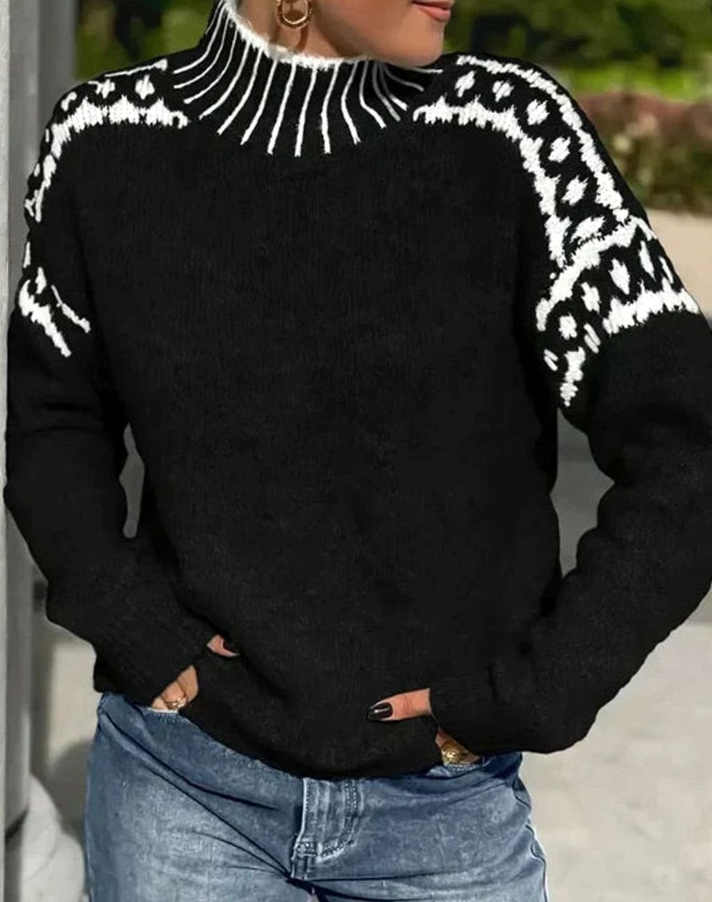 Madison | Women's Fair Isle Turtleneck Relaxed-Fit Knit Sweater