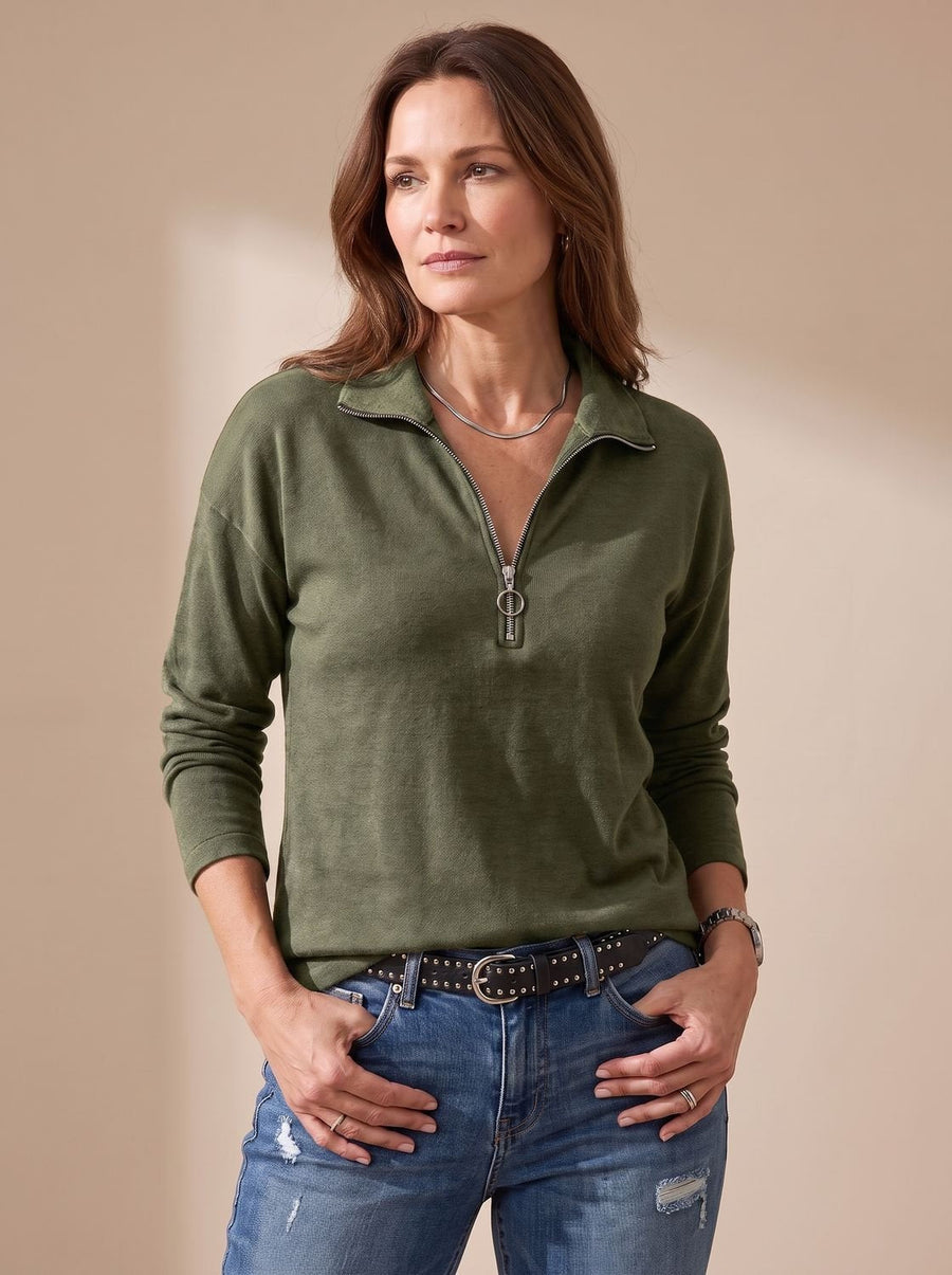 Charlotte | Women's Knit Pullover Half-Zip Lapel Collar Sweater