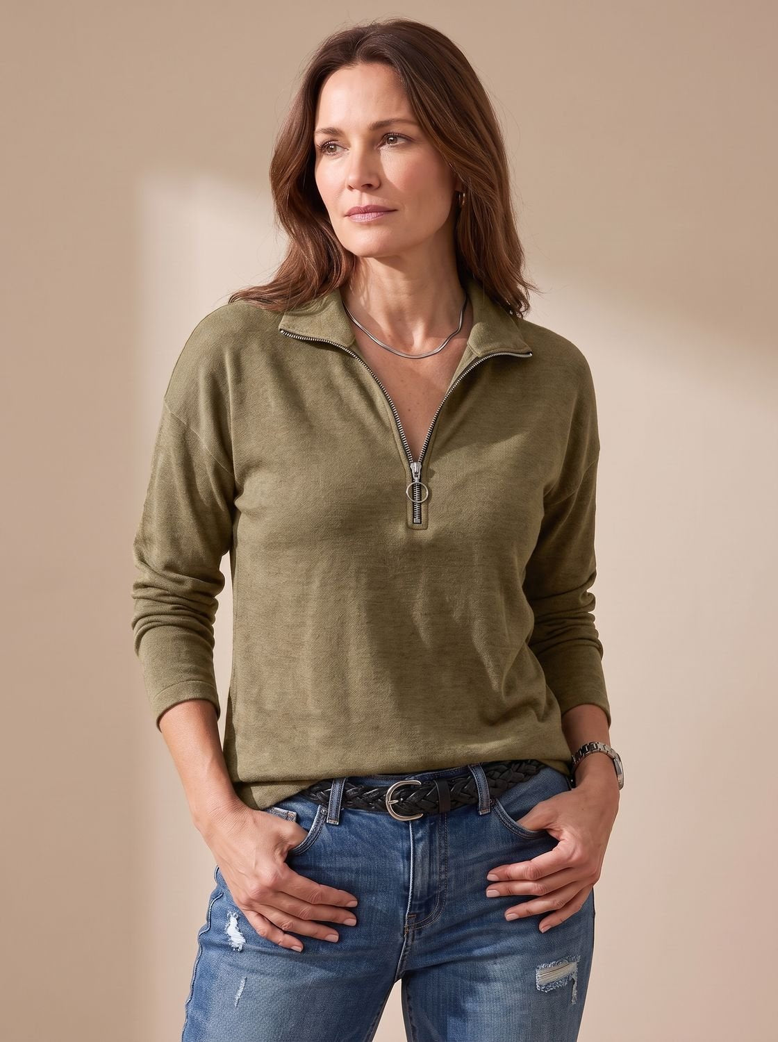 Charlotte | Women's Knit Pullover Half-Zip Lapel Collar Sweater