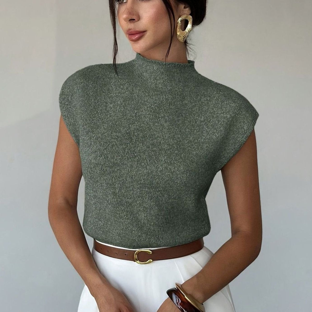 Victoria | Women's Mock Neck Sleeveless Knit Sweater Vest