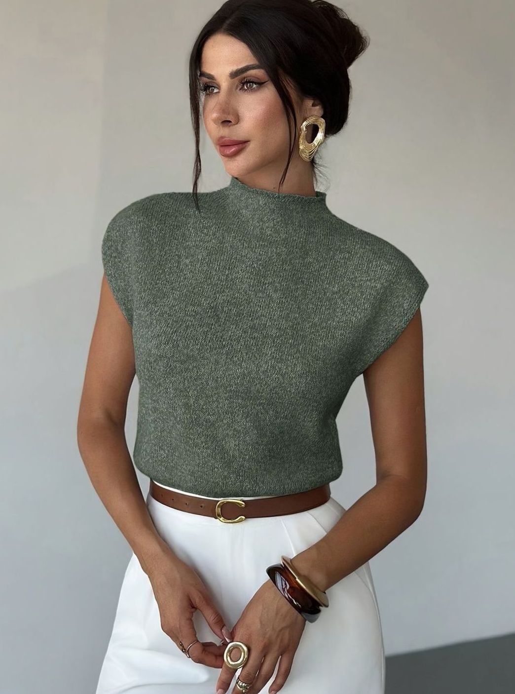 Victoria | Women's Mock Neck Sleeveless Knit Sweater Vest