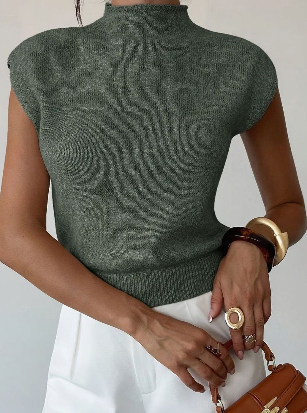 Victoria | Women's Mock Neck Sleeveless Knit Sweater Vest