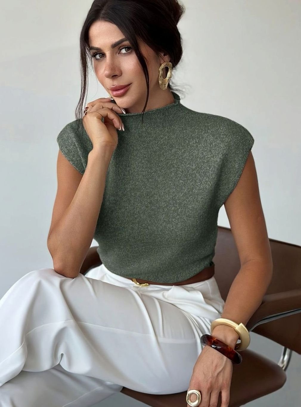 Victoria | Women's Mock Neck Sleeveless Knit Sweater Vest