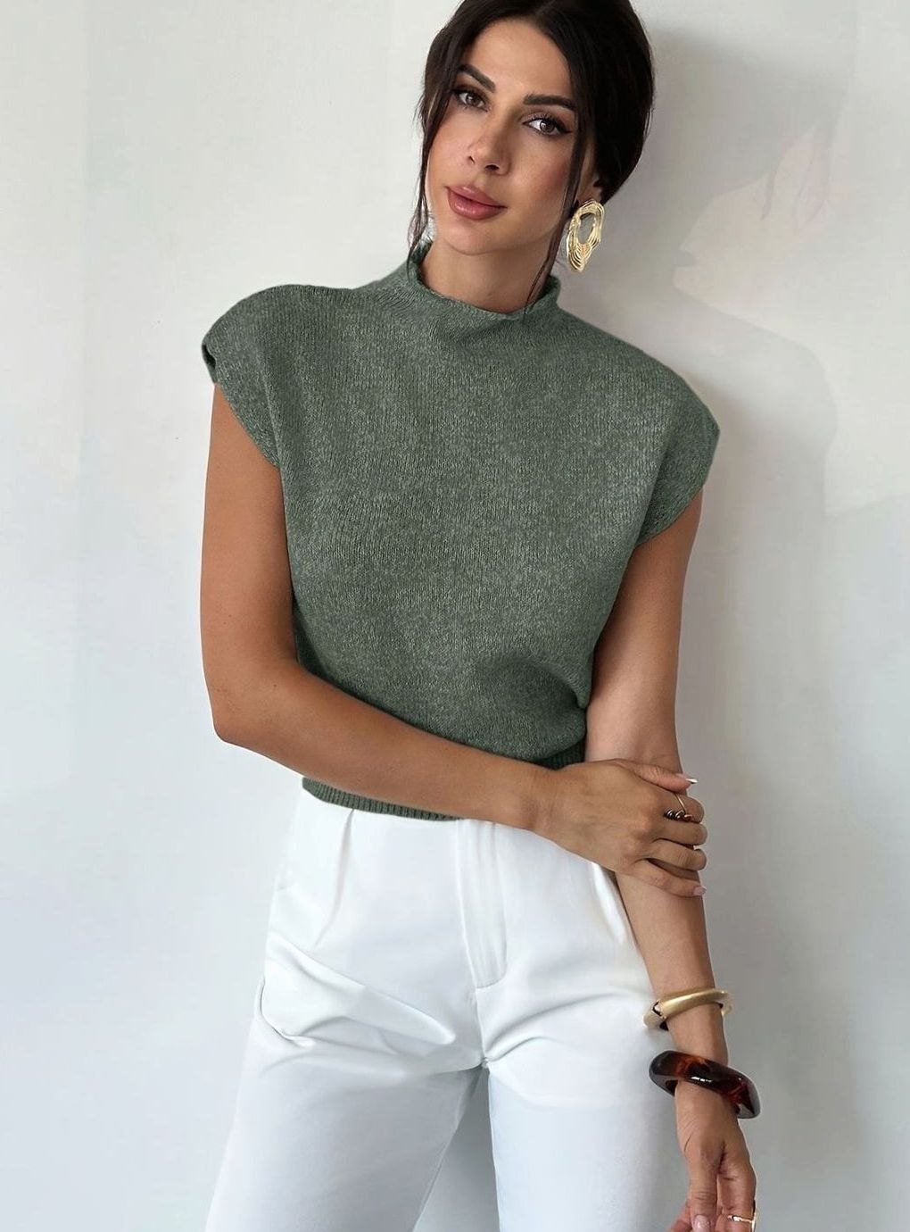 Victoria | Women's Mock Neck Sleeveless Knit Sweater Vest