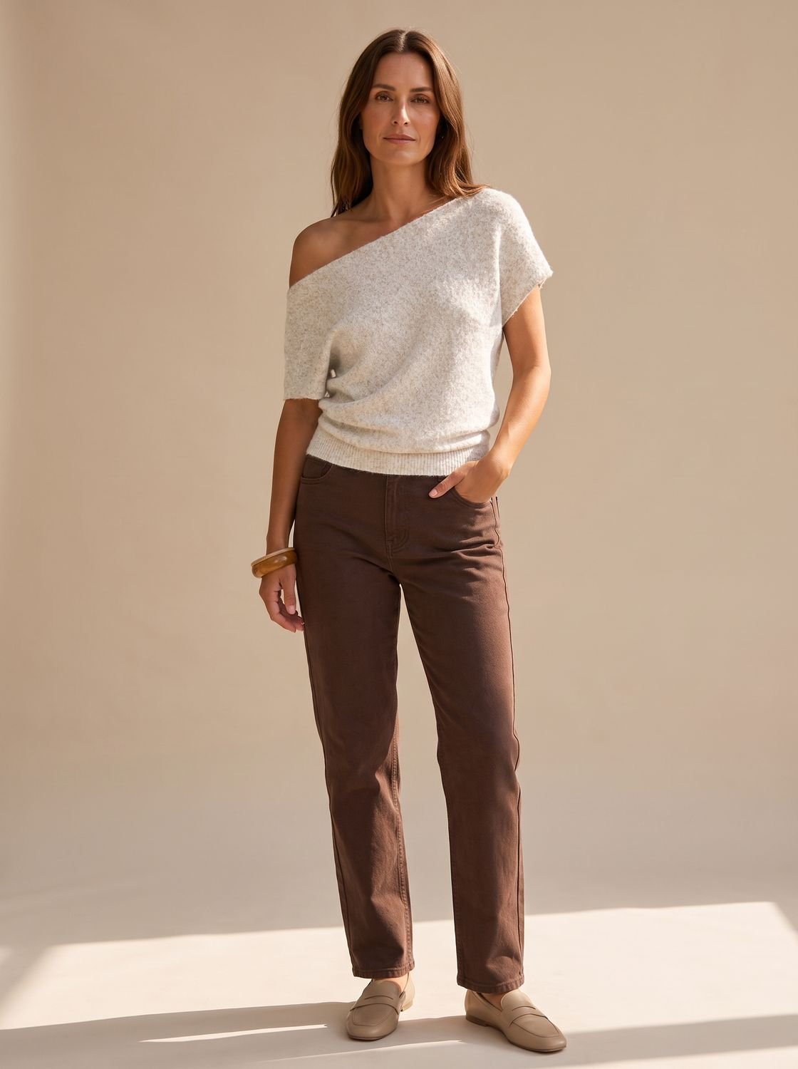 Aria | Women's Off-Shoulder Short-Sleeve Soft Knitwear Sweater