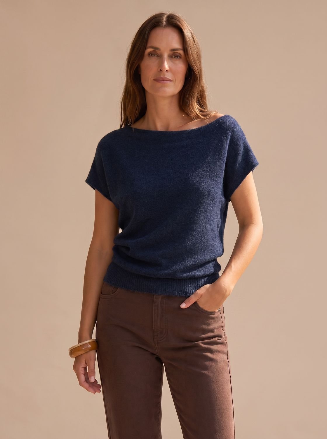 Aria | Women's Off-Shoulder Short-Sleeve Soft Knitwear Sweater