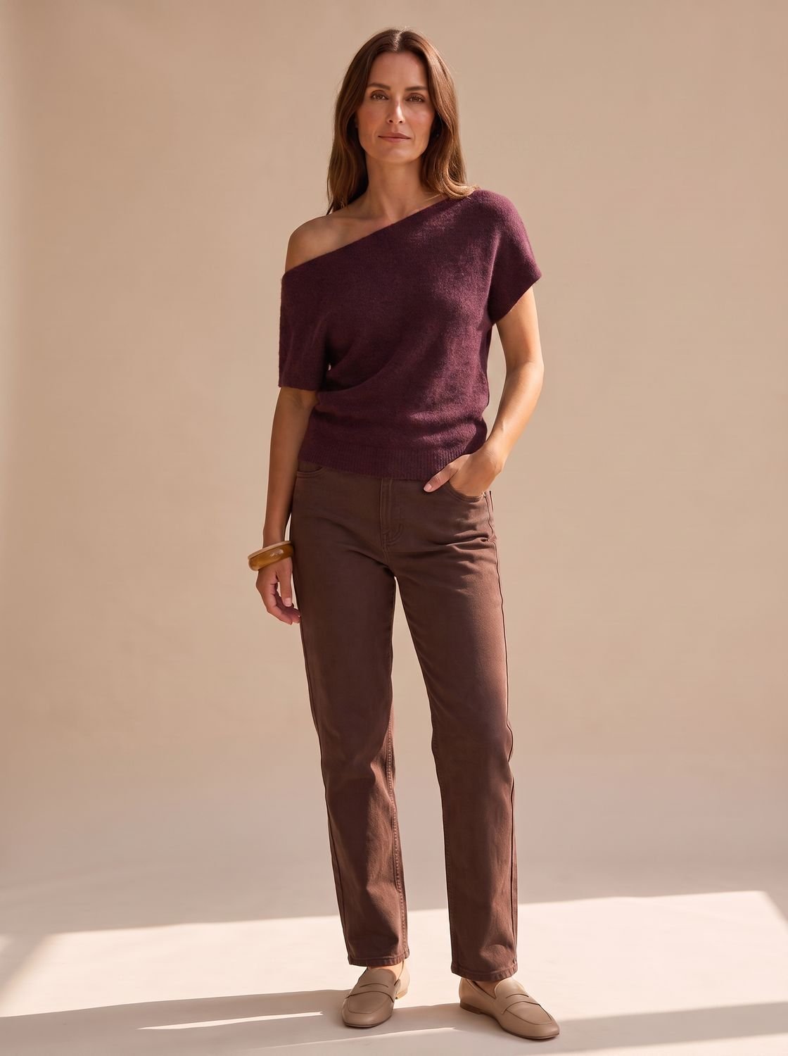 Aria | Women's Off-Shoulder Short-Sleeve Soft Knitwear Sweater