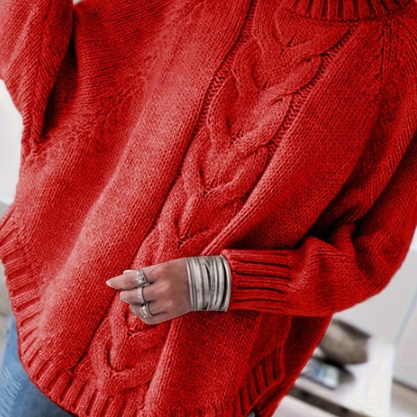 Olivia | Women's Oversized Cable Knit High-Neck Sweater