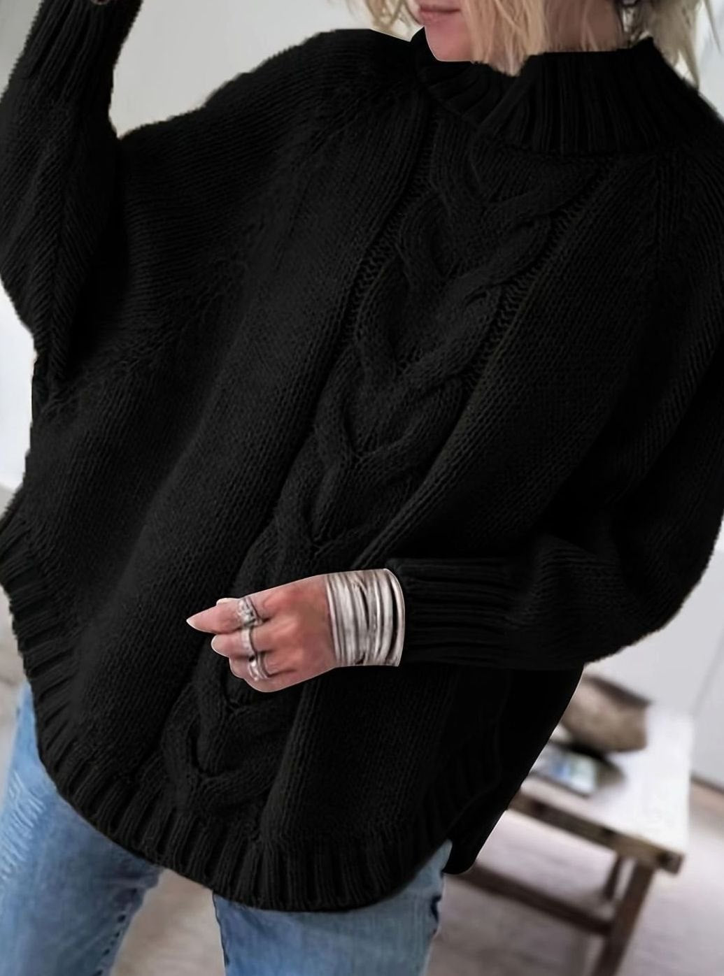 Olivia | Women's Oversized Cable Knit High-Neck Sweater