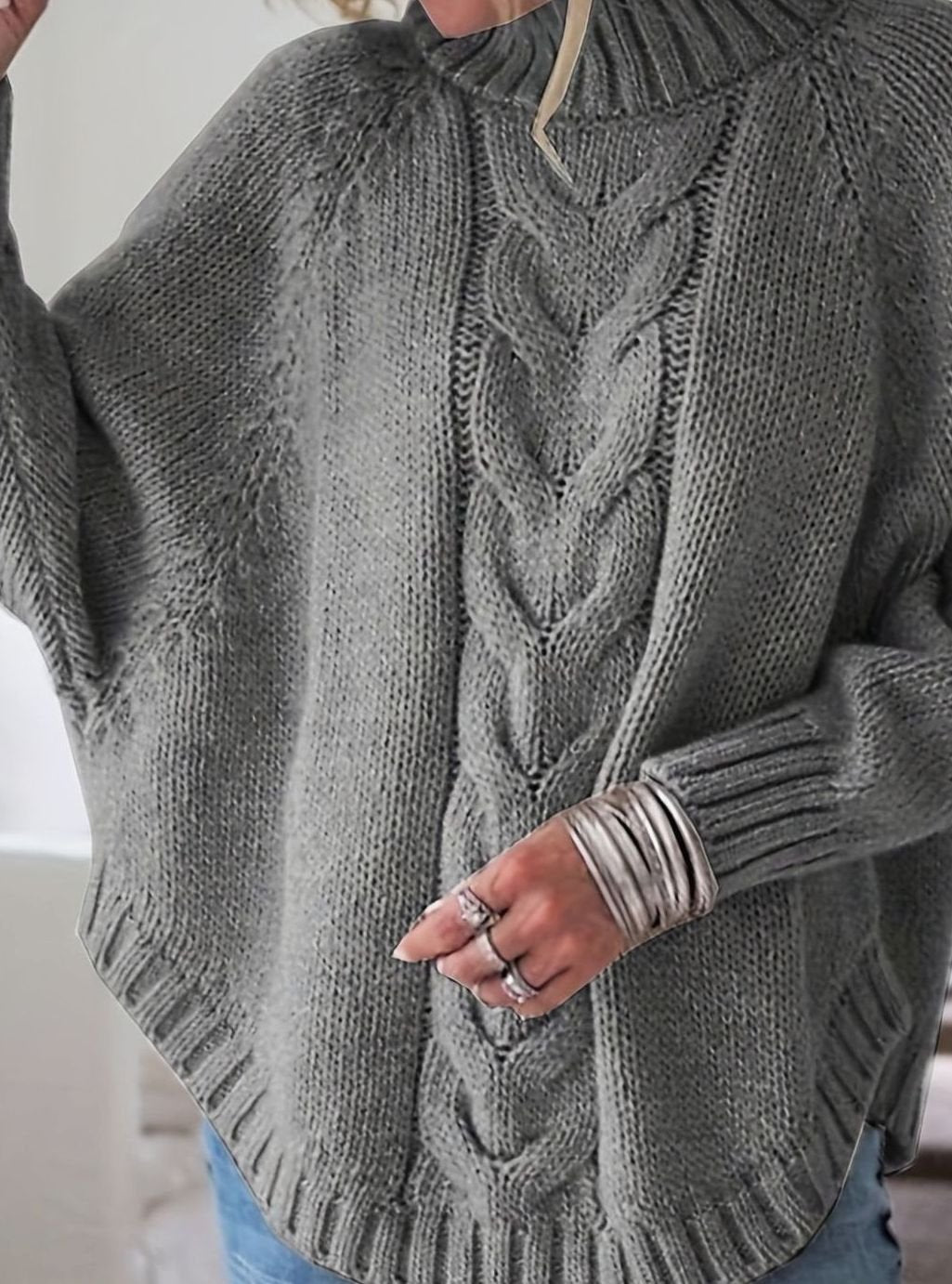 Olivia | Women's Oversized Cable Knit High-Neck Sweater