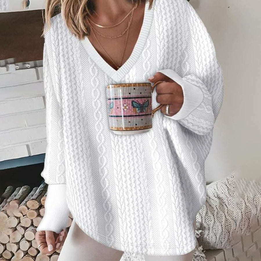 Evelyn | Women's Oversized Cable Knit V-Neck Sweater
