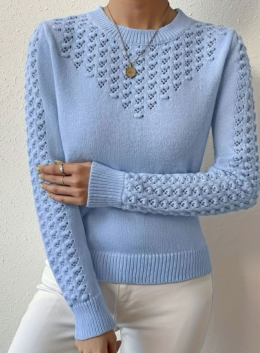 Layla | Women's Pointelle-Knit Round Neck Long Sleeve Sweater