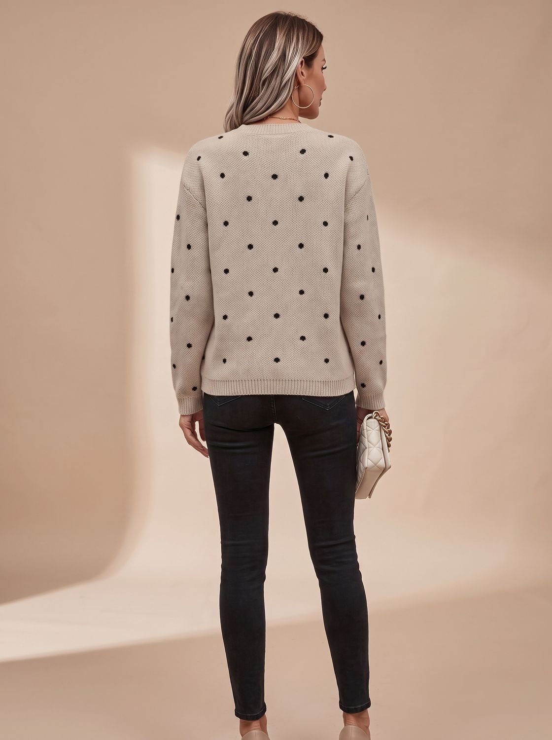 Amelia | Women's Polka Dot Crewneck Knitwear Ribbed-Trim Sweater