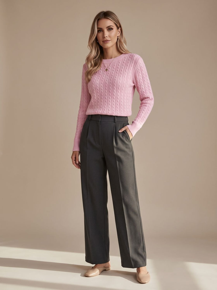 Amelia | Women's Relaxed Cable Knit Crew Neck Sweater