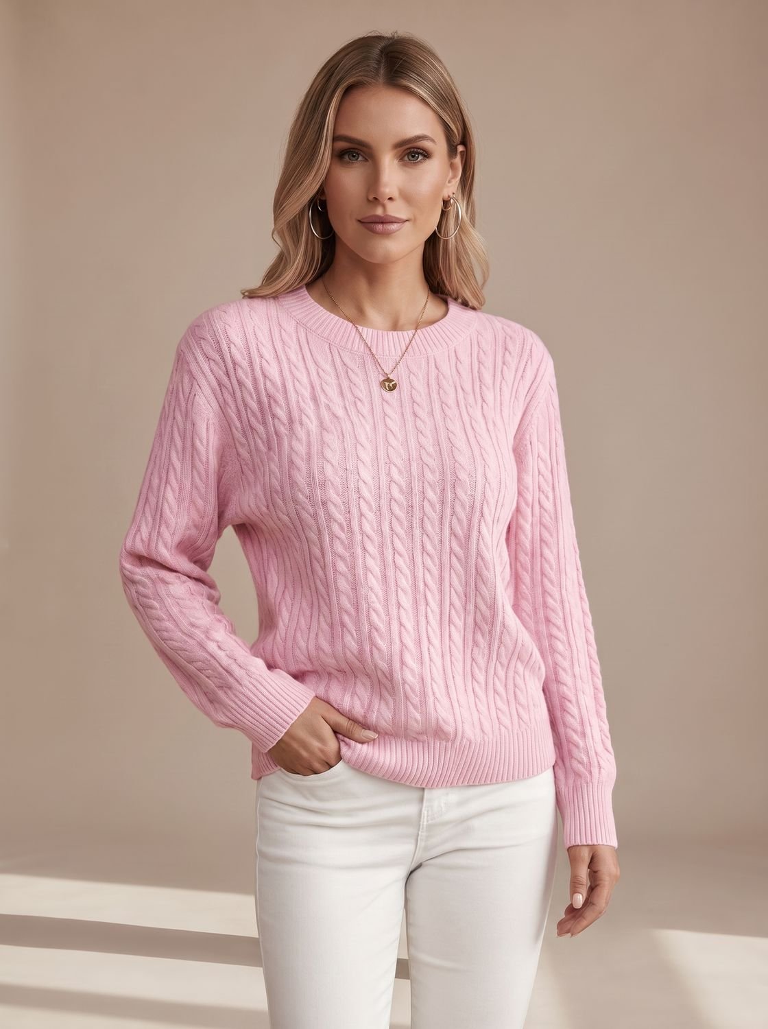Amelia | Women's Relaxed Cable Knit Crew Neck Sweater