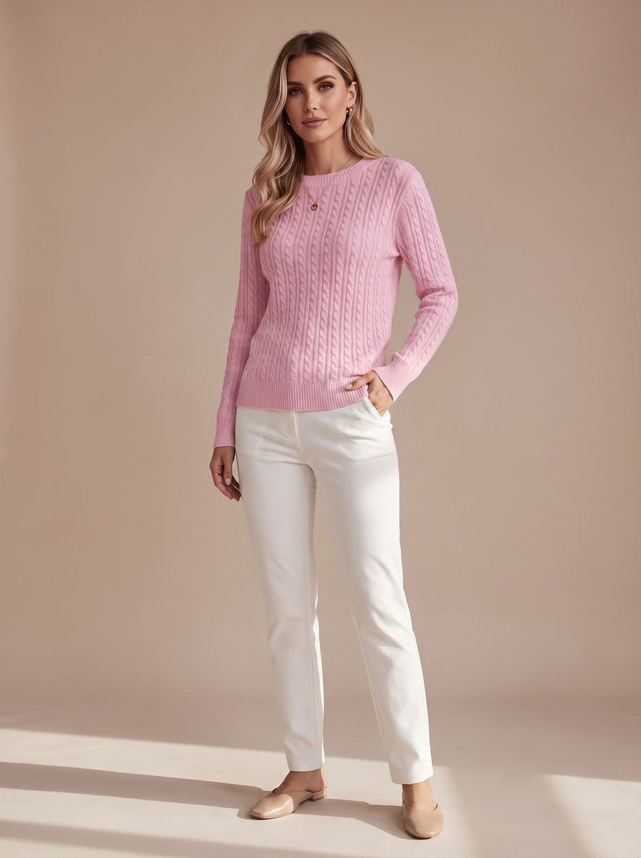 Amelia | Women's Relaxed Cable Knit Crew Neck Sweater