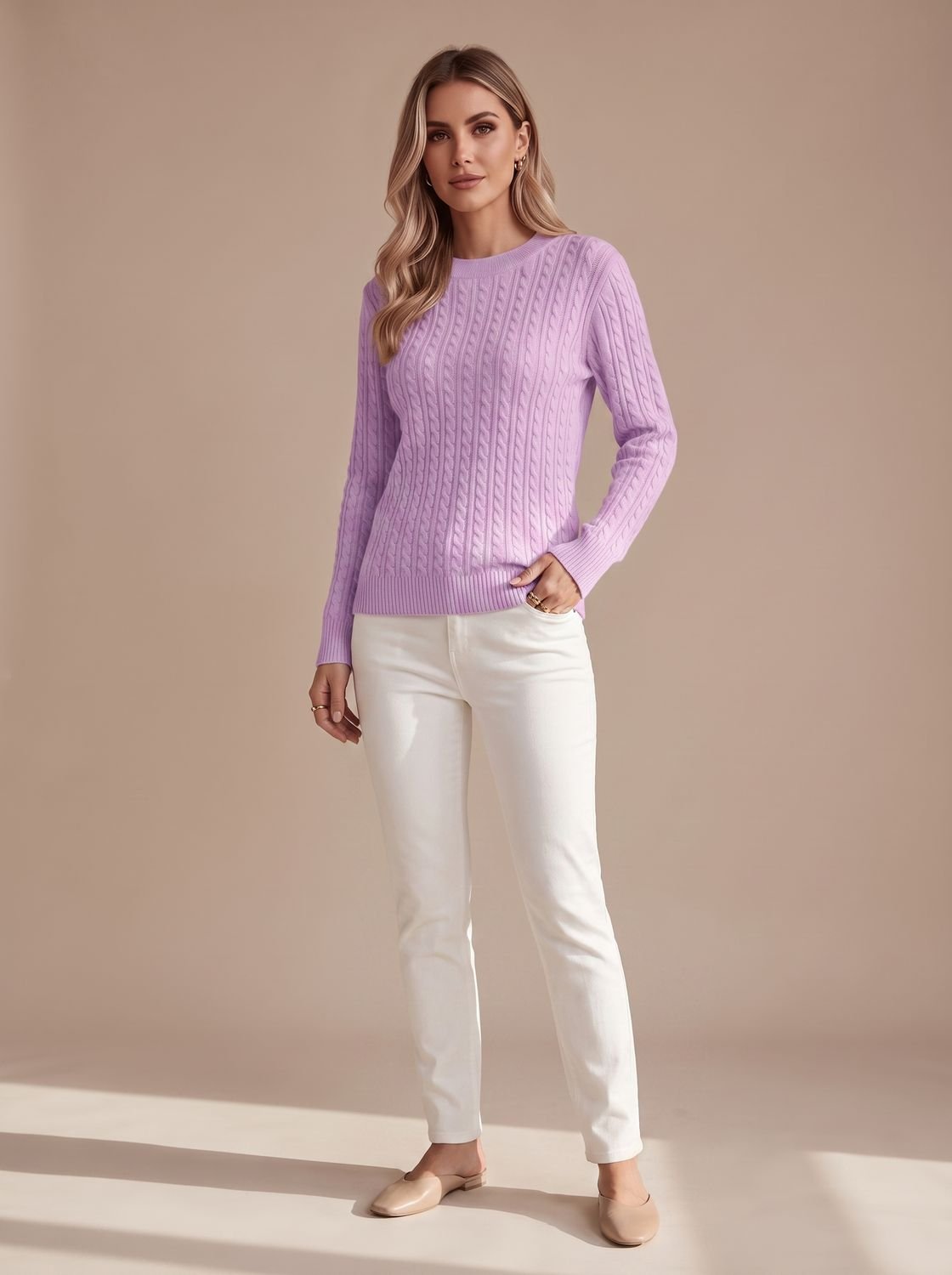 Amelia | Women's Relaxed Cable Knit Crew Neck Sweater