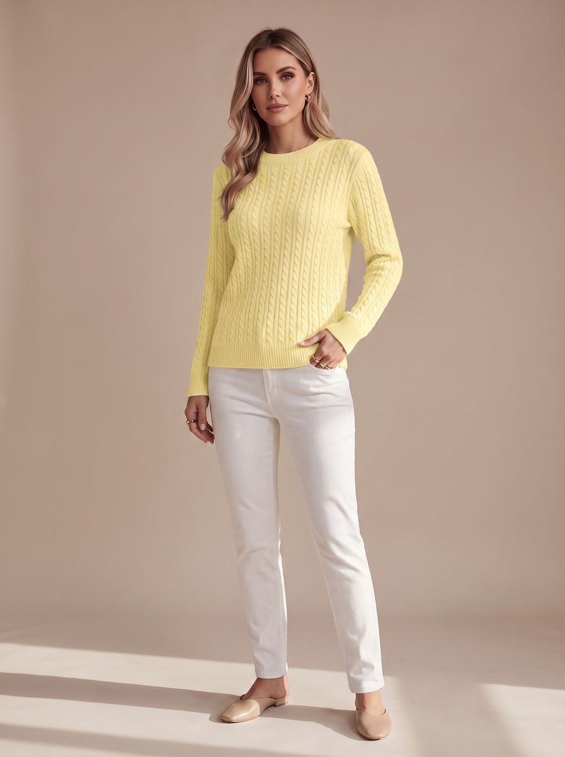 Amelia | Women's Relaxed Cable Knit Crew Neck Sweater