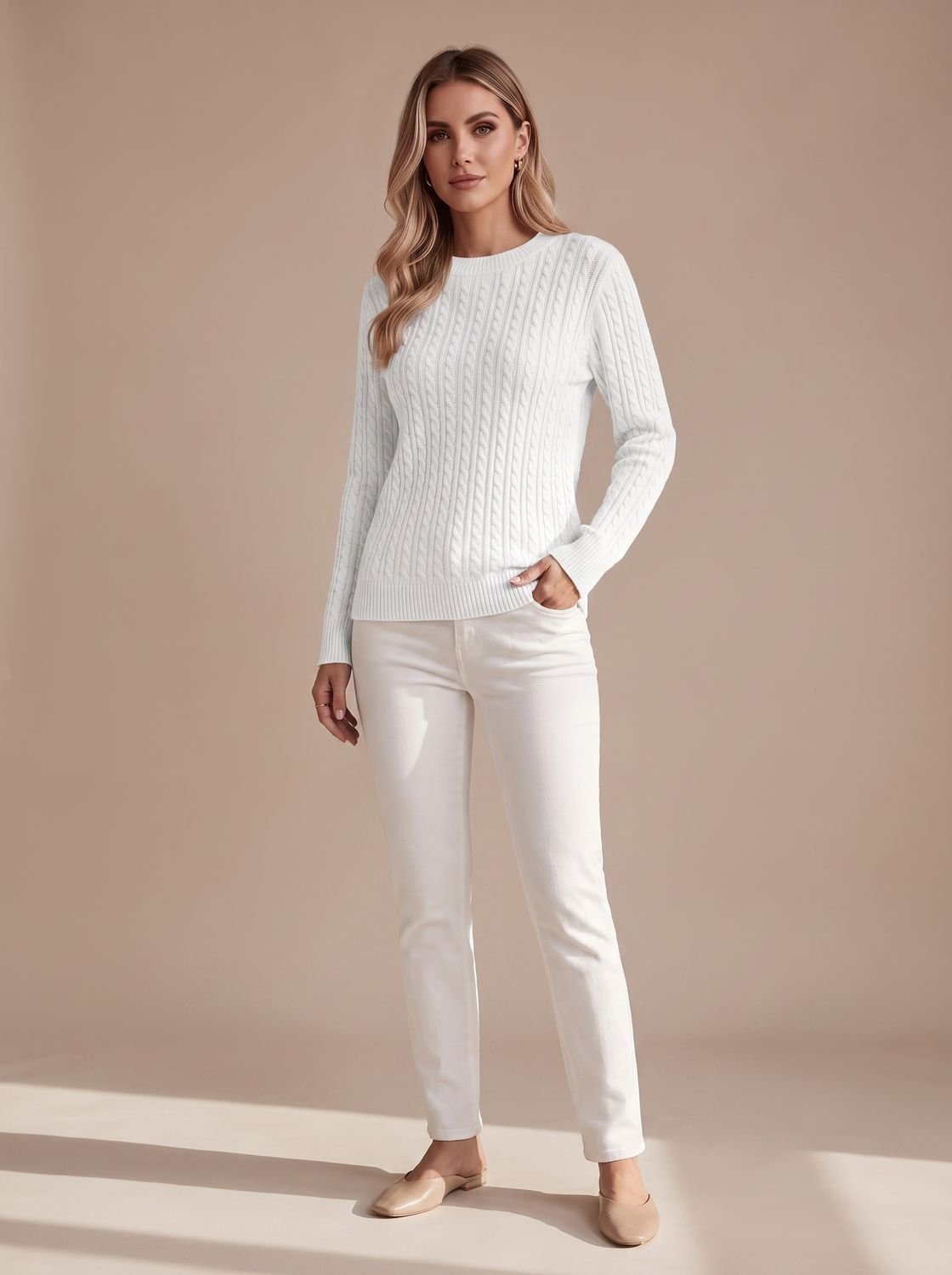 Amelia | Women's Relaxed Cable Knit Crew Neck Sweater