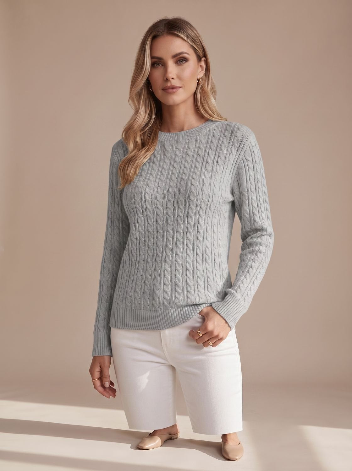 Amelia | Women's Relaxed Cable Knit Crew Neck Sweater