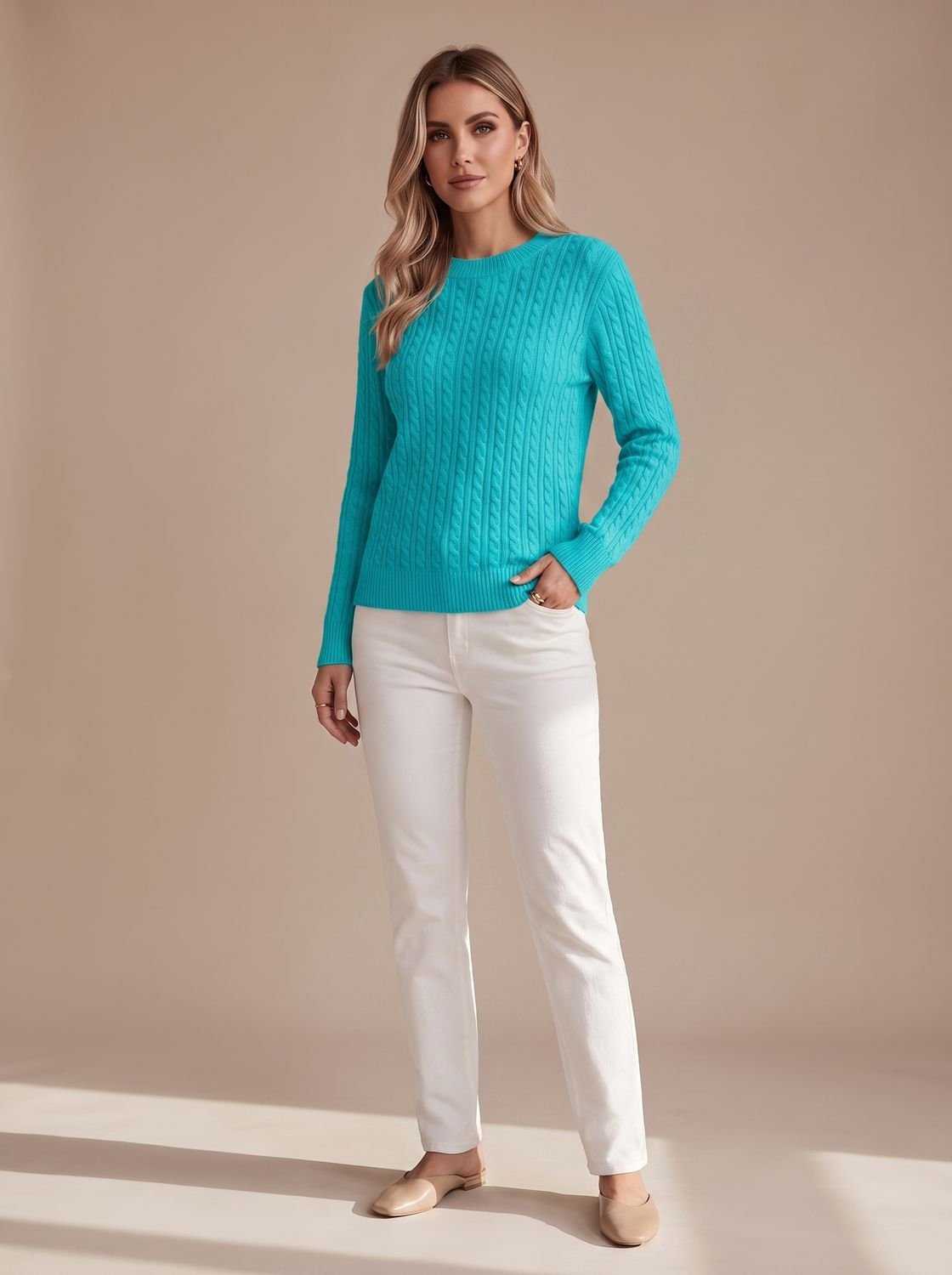 Amelia | Women's Relaxed Cable Knit Crew Neck Sweater