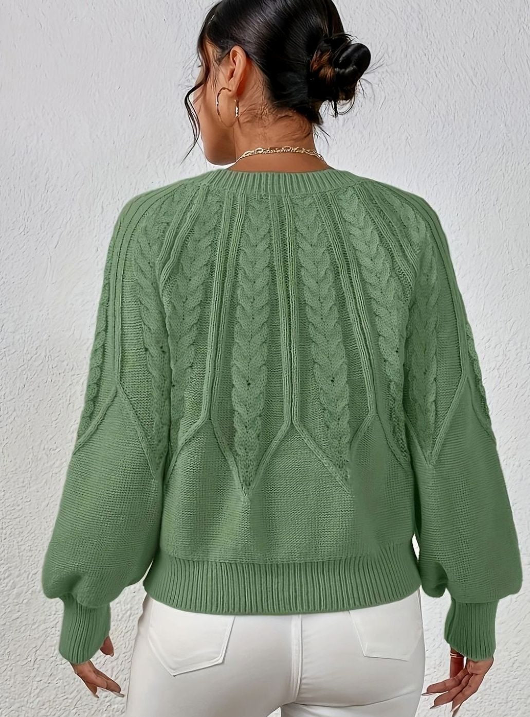 Sophia | Women's Relaxed Cable-Knit Lantern Sleeve Sweater