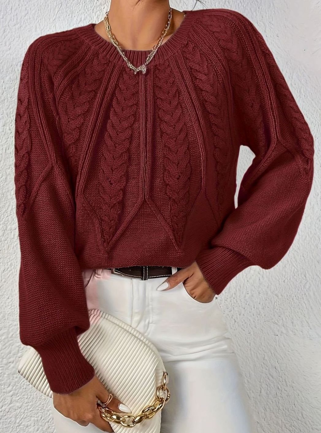 Sophia | Women's Relaxed Cable-Knit Lantern Sleeve Sweater
