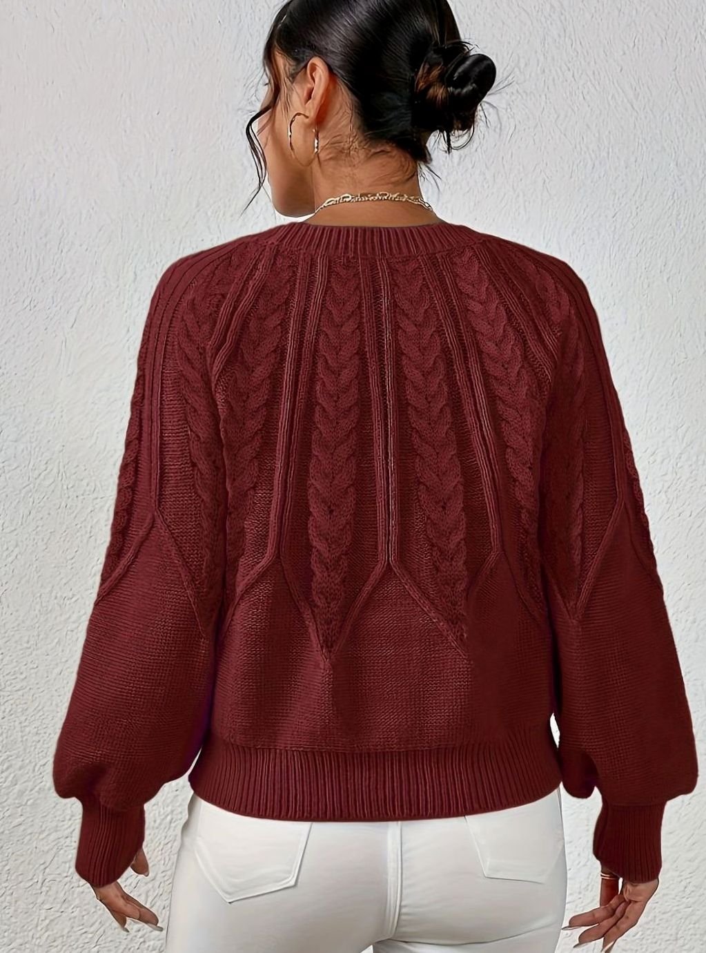 Sophia | Women's Relaxed Cable-Knit Lantern Sleeve Sweater