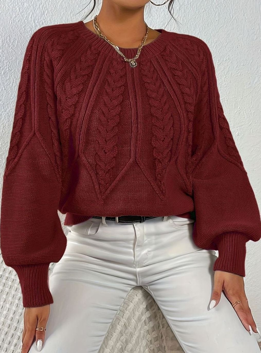 Sophia | Women's Relaxed Cable-Knit Lantern Sleeve Sweater
