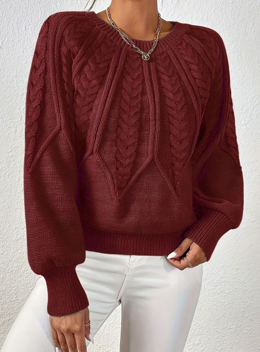 Sophia | Women's Relaxed Cable-Knit Lantern Sleeve Sweater