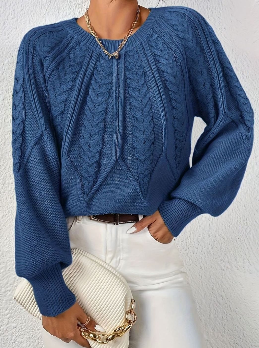Sophia | Women's Relaxed Cable-Knit Lantern Sleeve Sweater